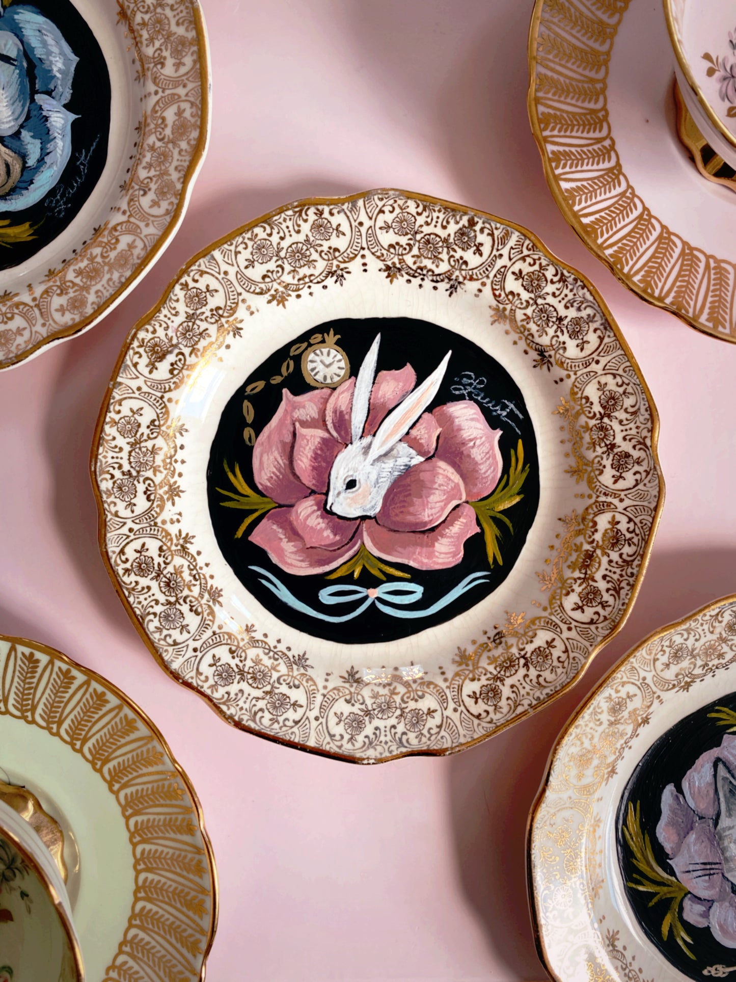White Rabbit - Painted Vintage Plate