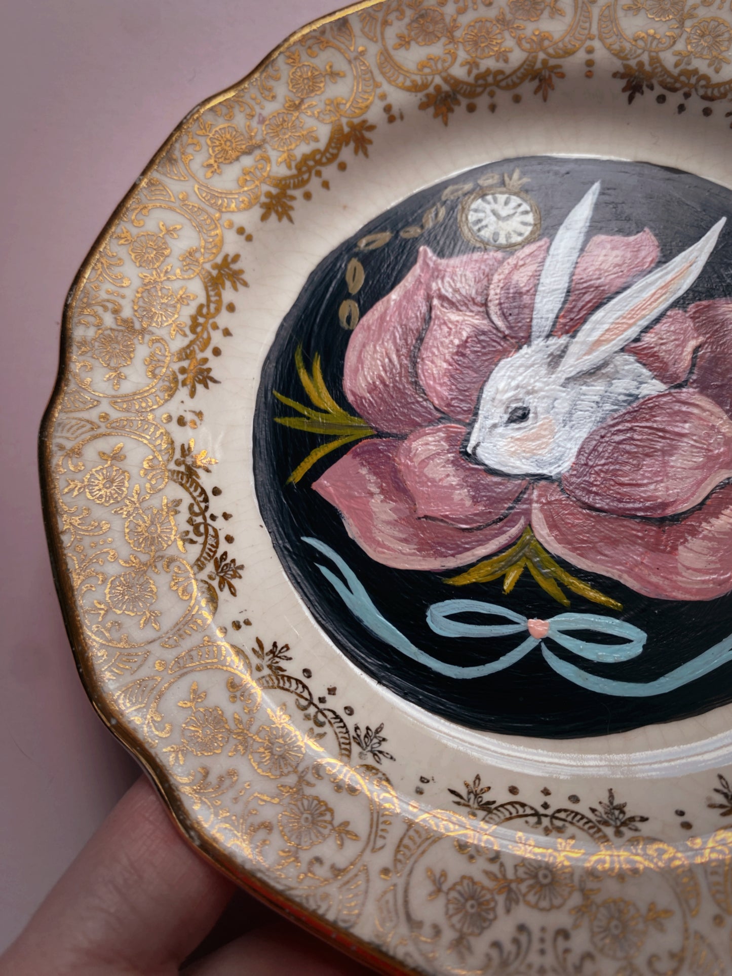 White Rabbit - Painted Vintage Plate