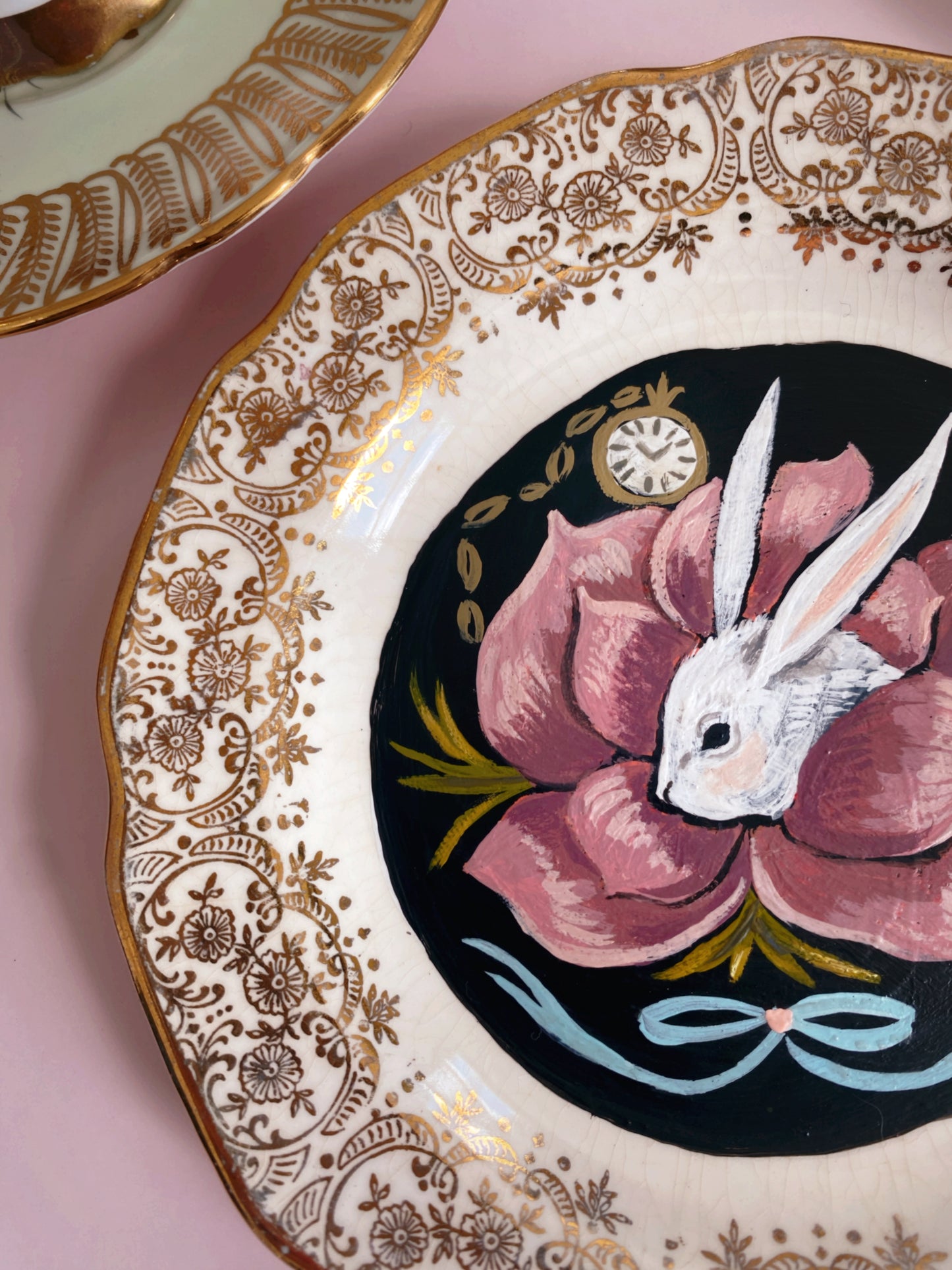 White Rabbit - Painted Vintage Plate