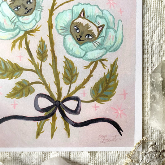 Siamese Cat Bouquet ✦ 5x7 Art Print - Prints for a Cause