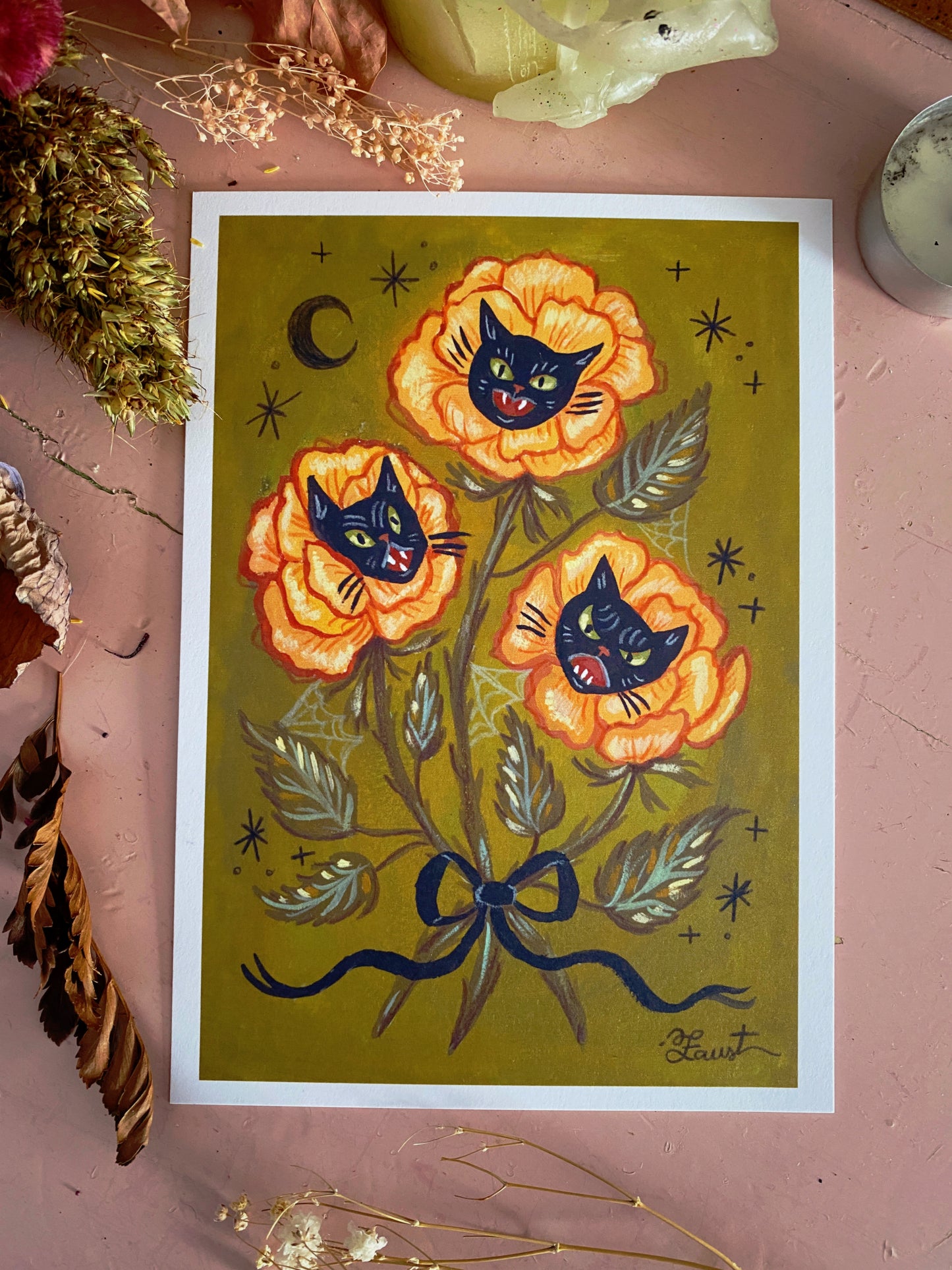 Spooky Cat Bouquet - 5x7 Art Print - Prints for a Cause