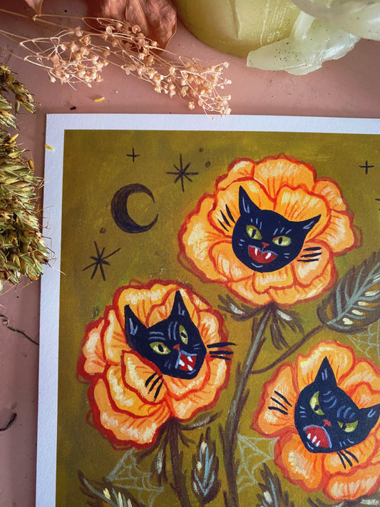 Spooky Cat Bouquet ✦ 5x7 Art Print - Prints for a Cause