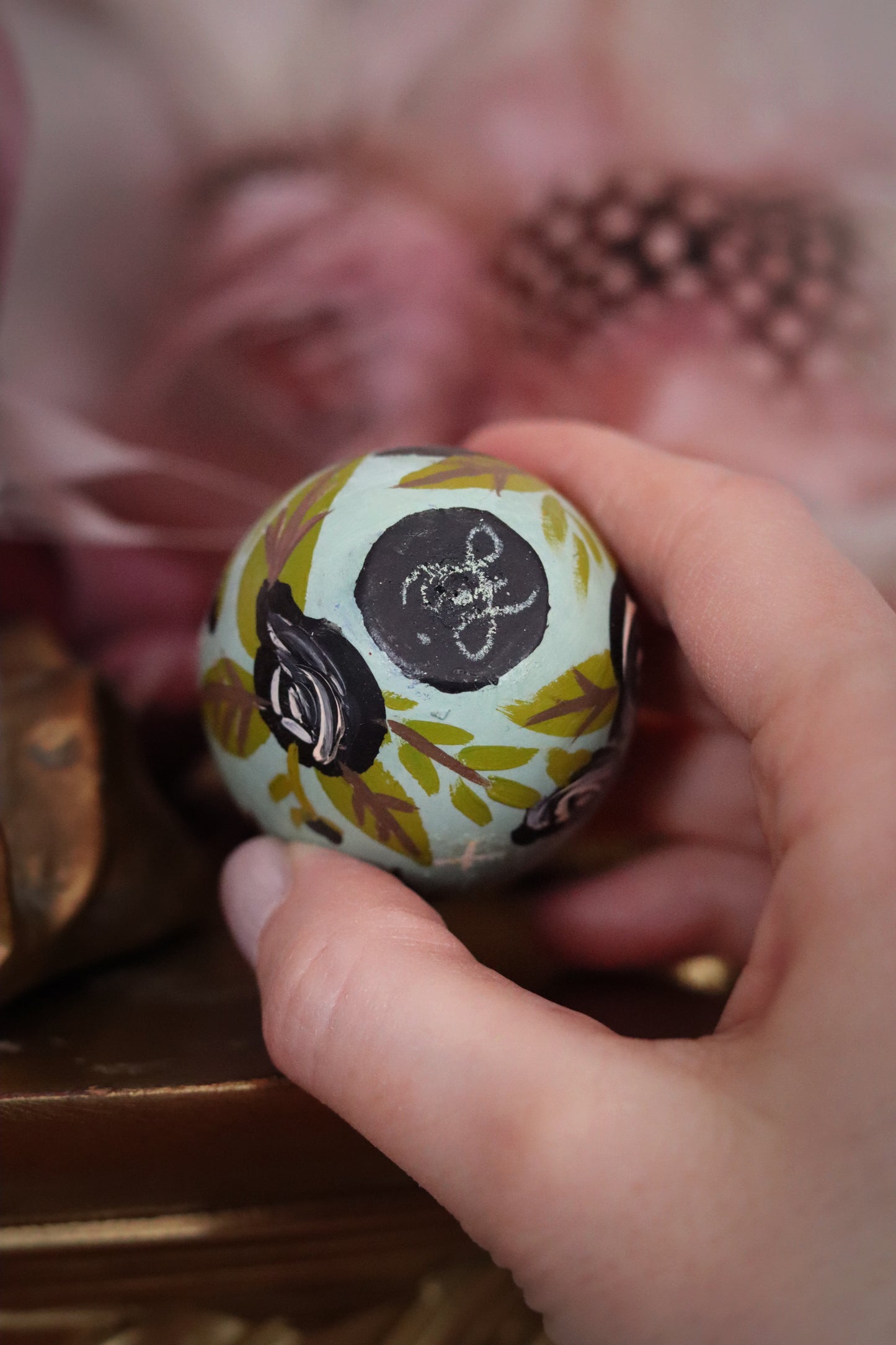 Baby Bat Hand-Painted Wooden Egg