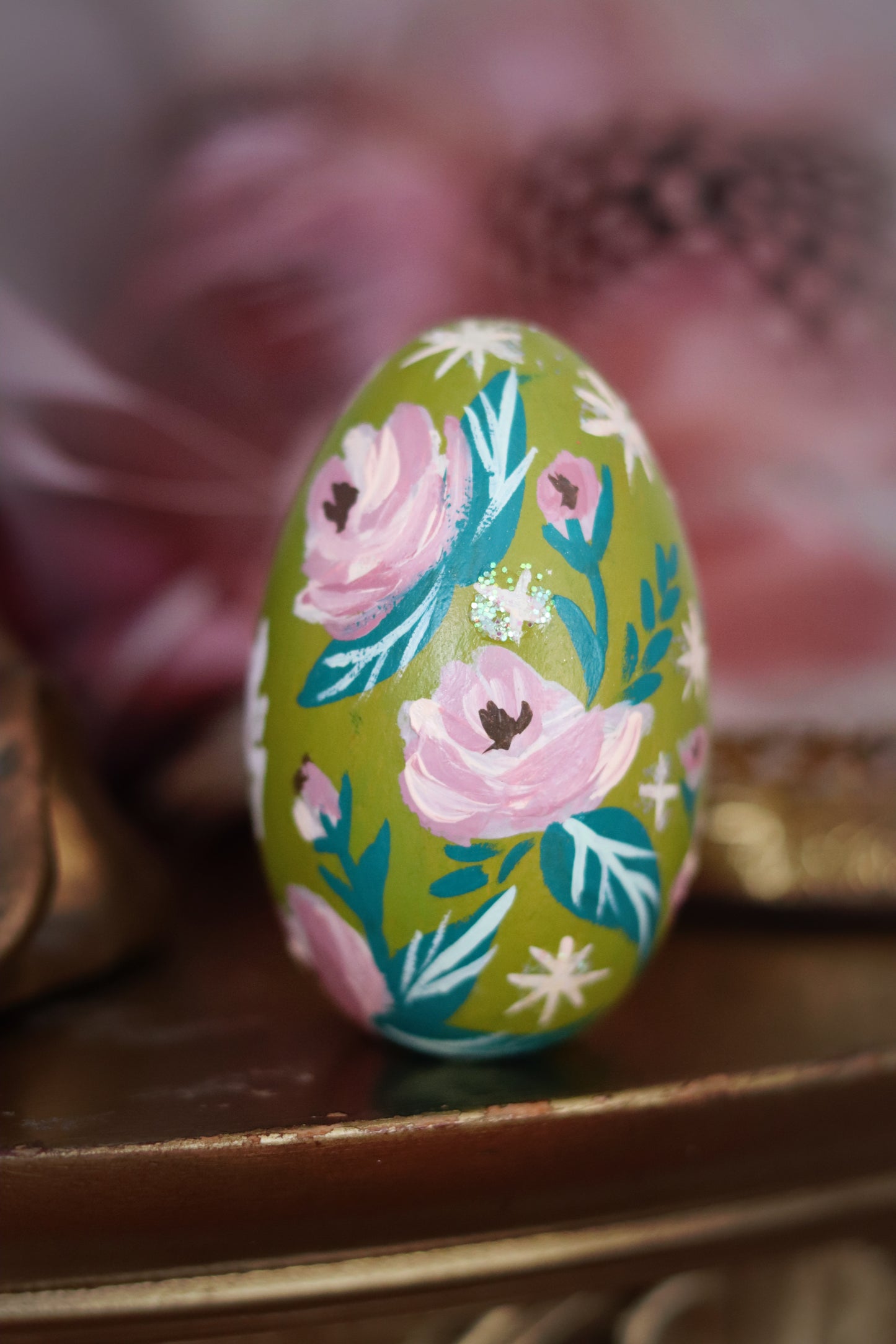 White Rabbit on Chartreuse Hand-Painted Wooden Egg