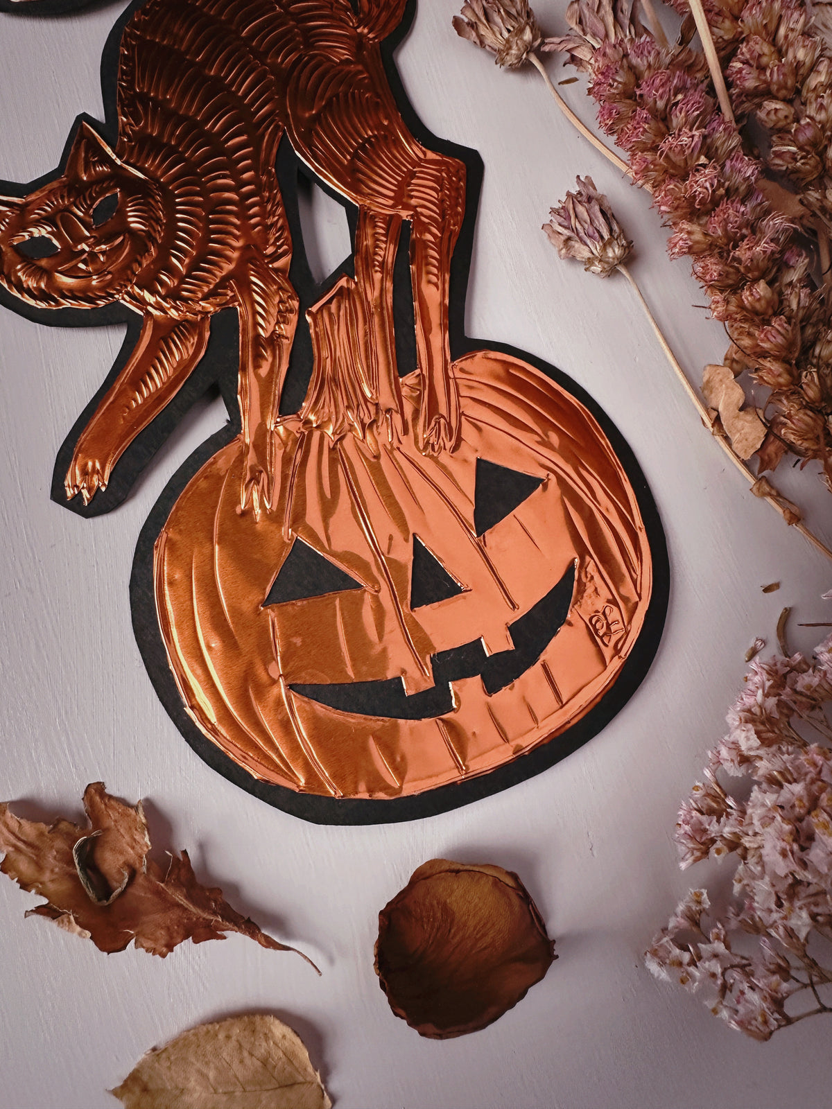 Copper Halloween Kitty ✦ Hand Embossed Foil Decoration