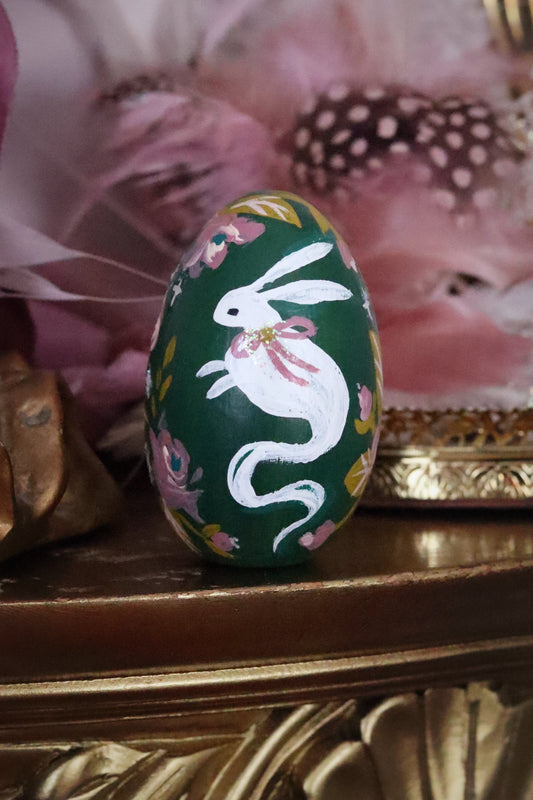 Ghost Bunny Hand-Painted Wooden Egg
