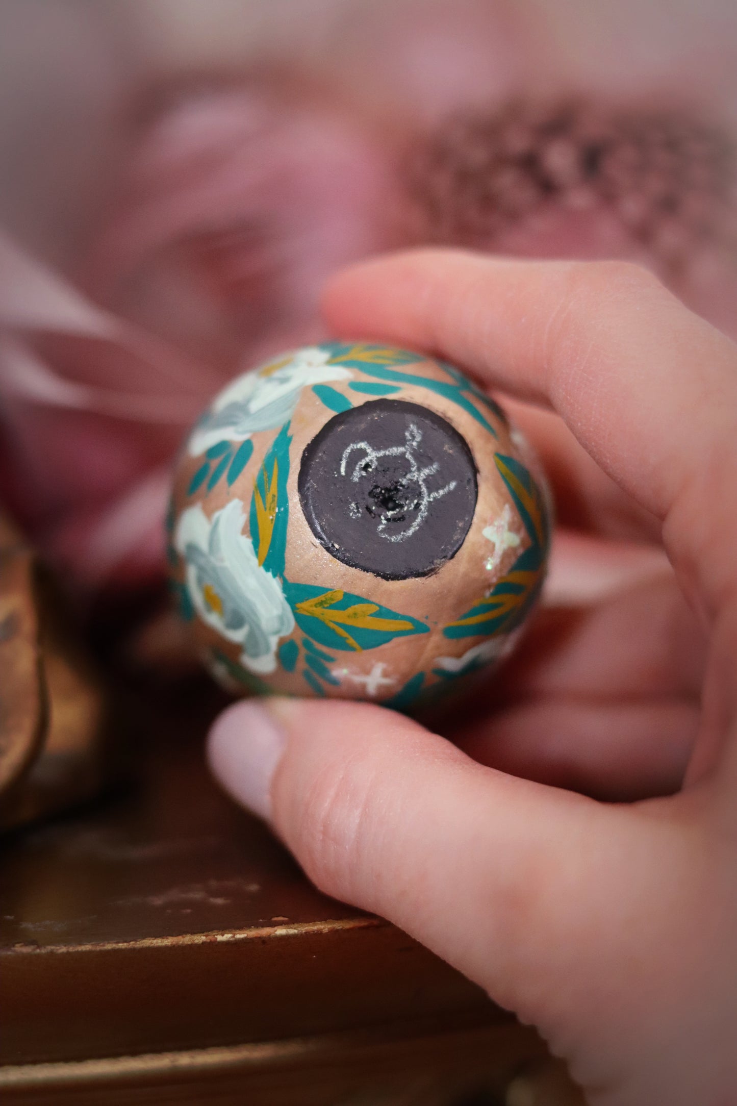 White Rabbit on Gold Hand-Painted Wooden Egg