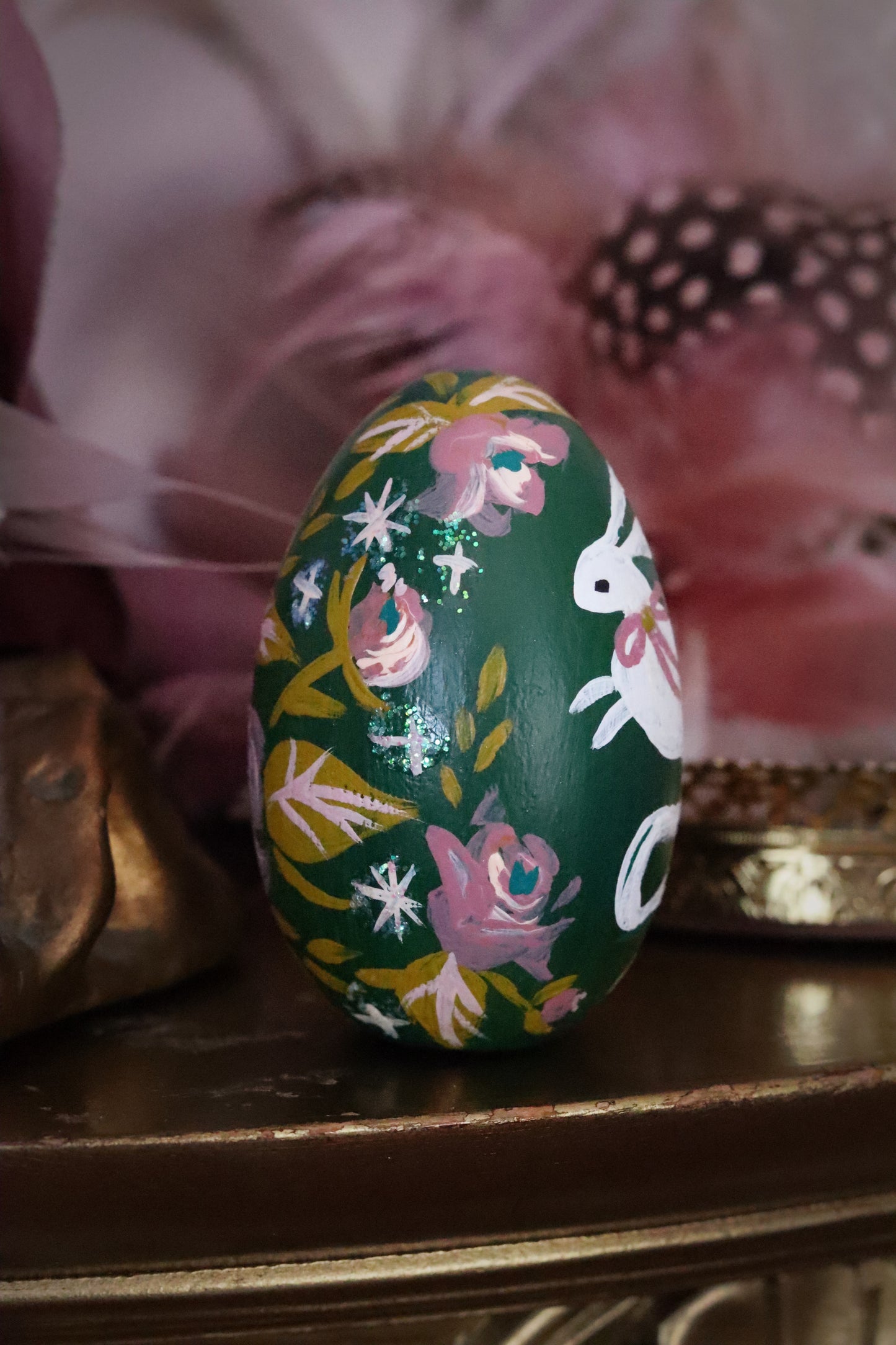 Ghost Bunny Hand-Painted Wooden Egg