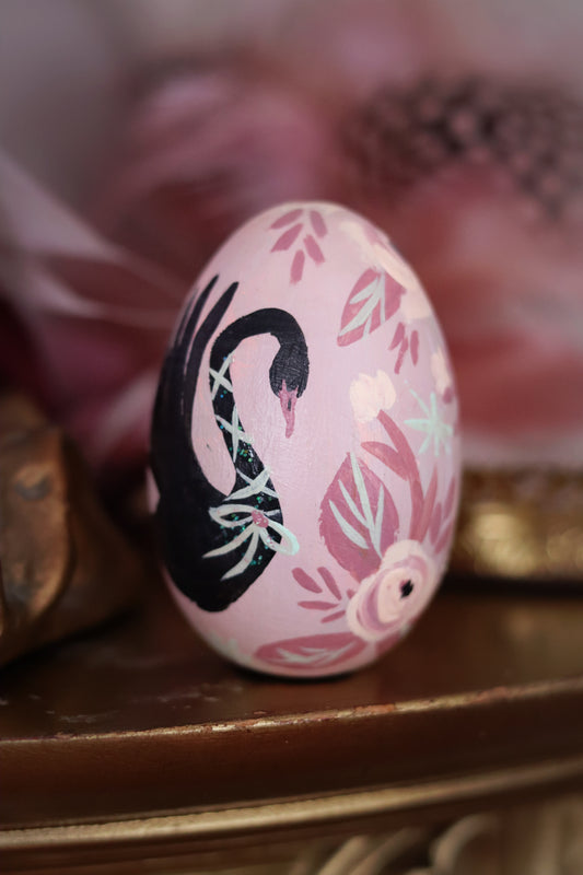 Black Swan Hand-Painted Wooden Egg