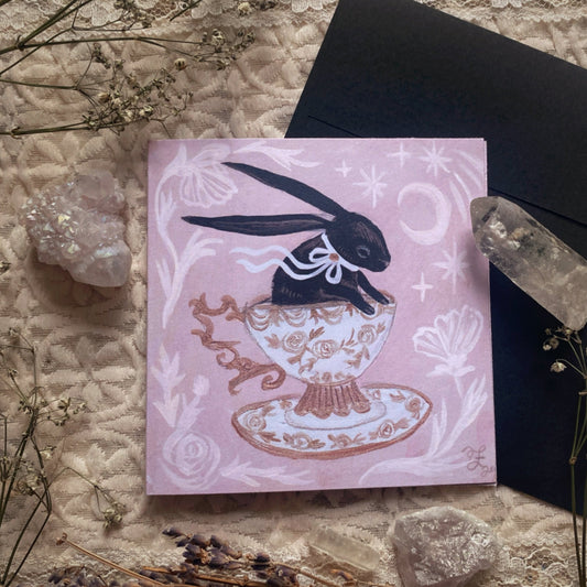 Black Teacup Bunny Greeting Card