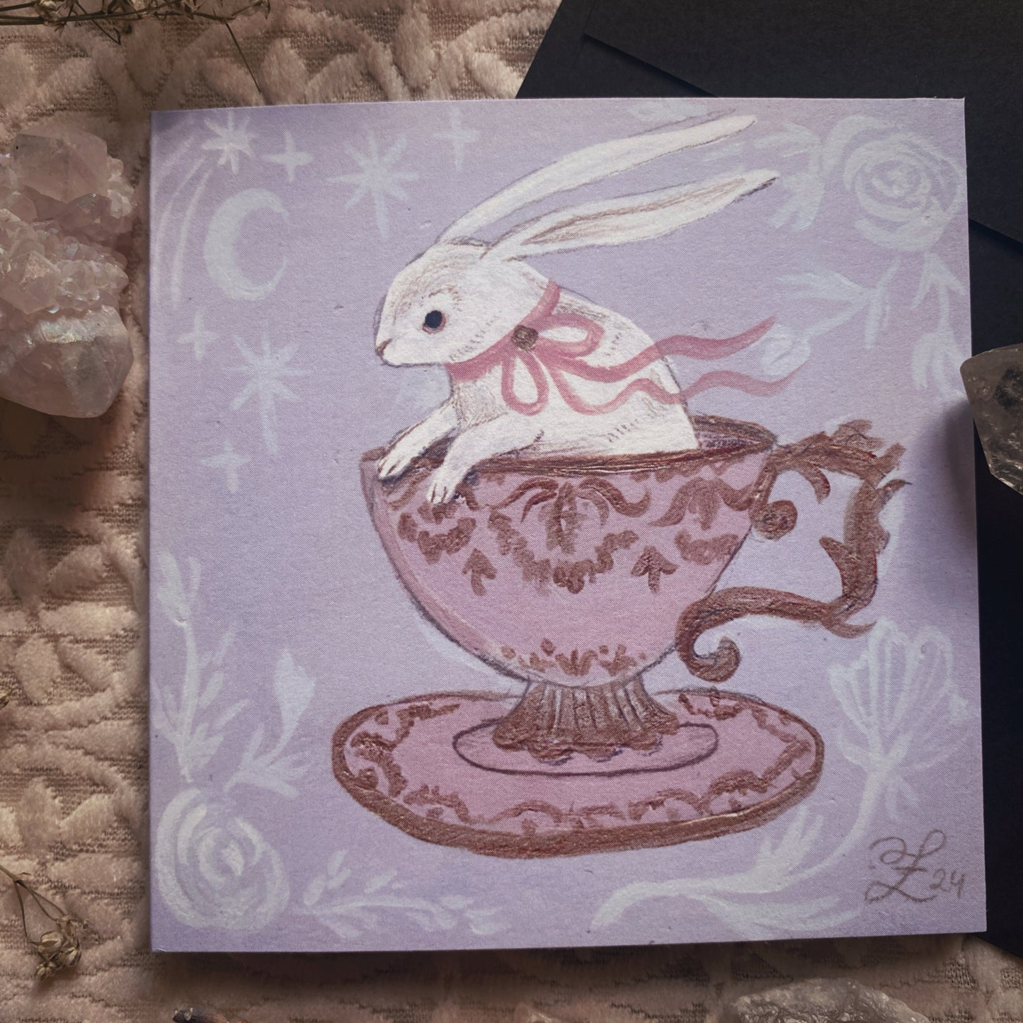 White Teacup Bunny Greeting Card