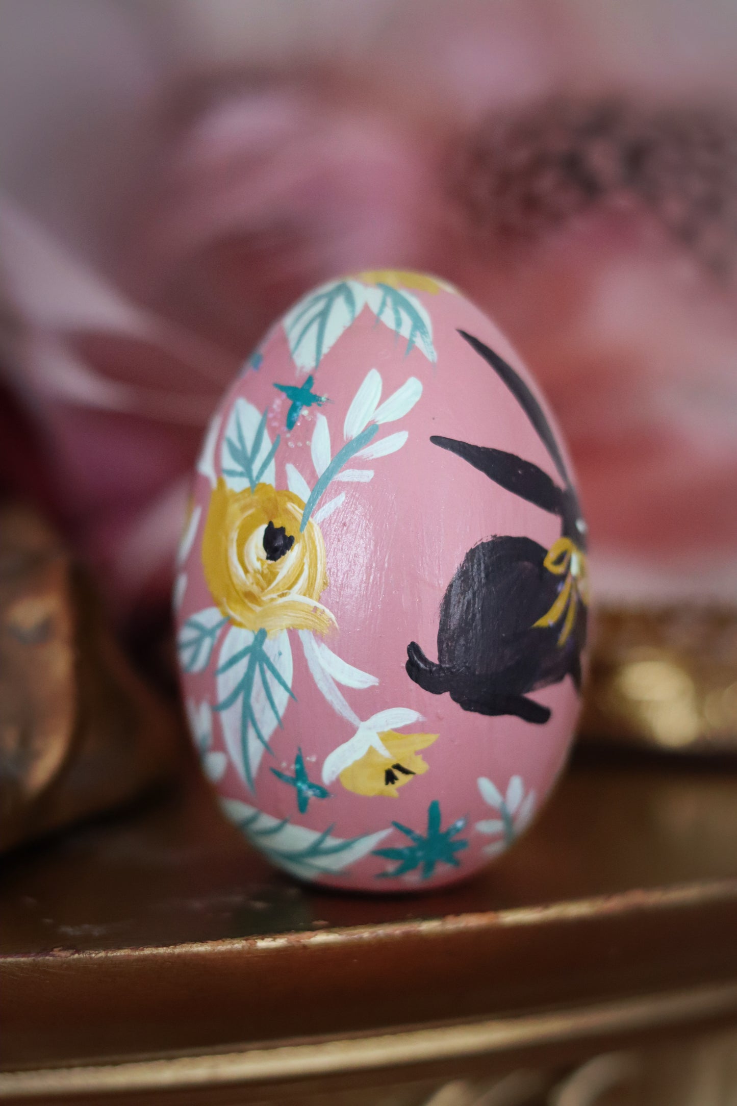 Black Rabbit Hand-Painted Wooden Egg