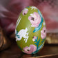 White Rabbit on Chartreuse Hand-Painted Wooden Egg