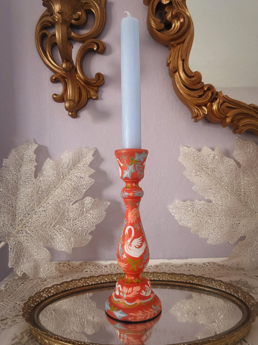 Seven Swans Candlestick in Bright Holly Red