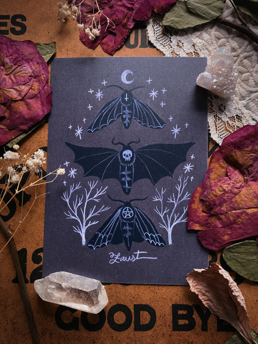 Hardcore Goth Moths - 5x7 Art Print