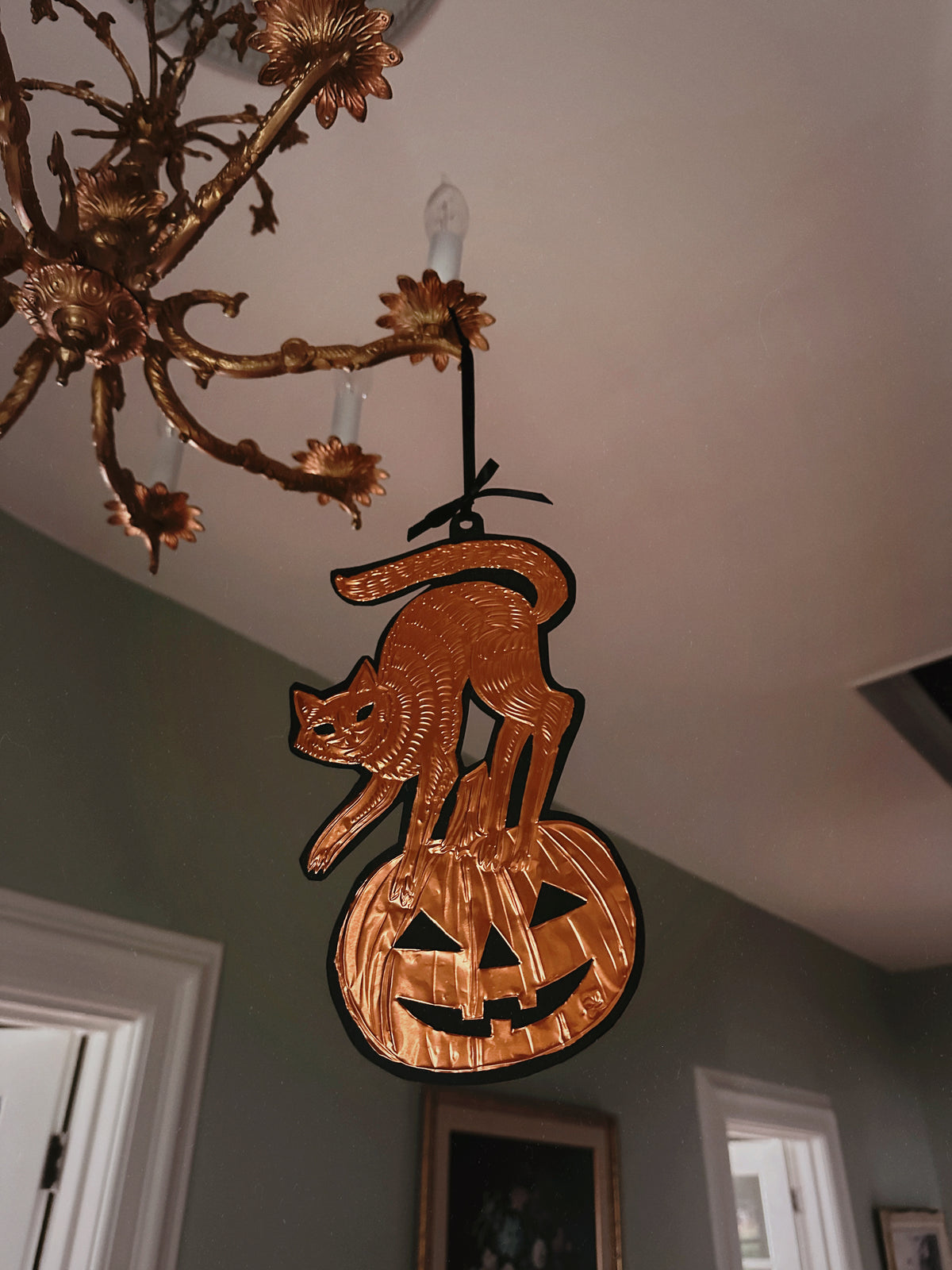 Copper Halloween Kitty ✦ Hand Embossed Foil Decoration