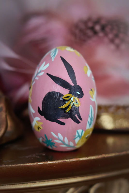 Black Rabbit Hand-Painted Wooden Egg