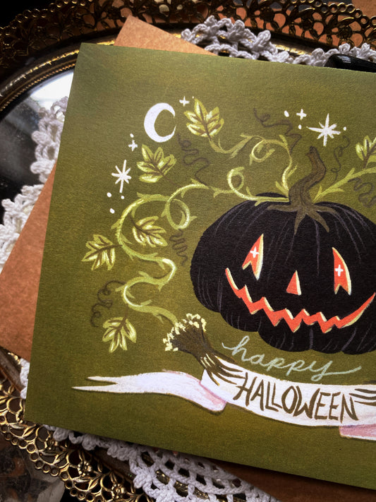Black Pumpkin ✦ Happy Halloween Card