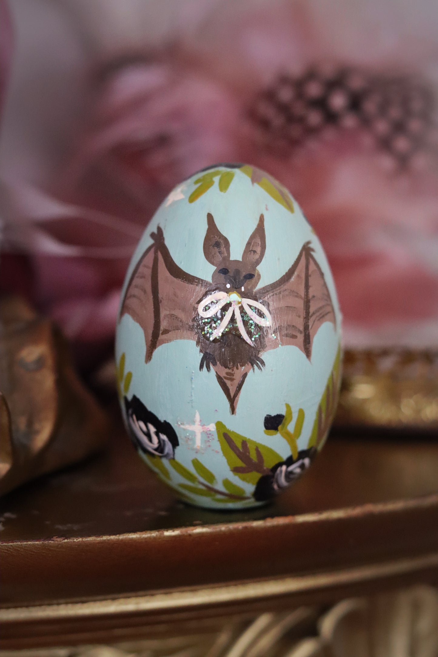 Baby Bat Hand-Painted Wooden Egg