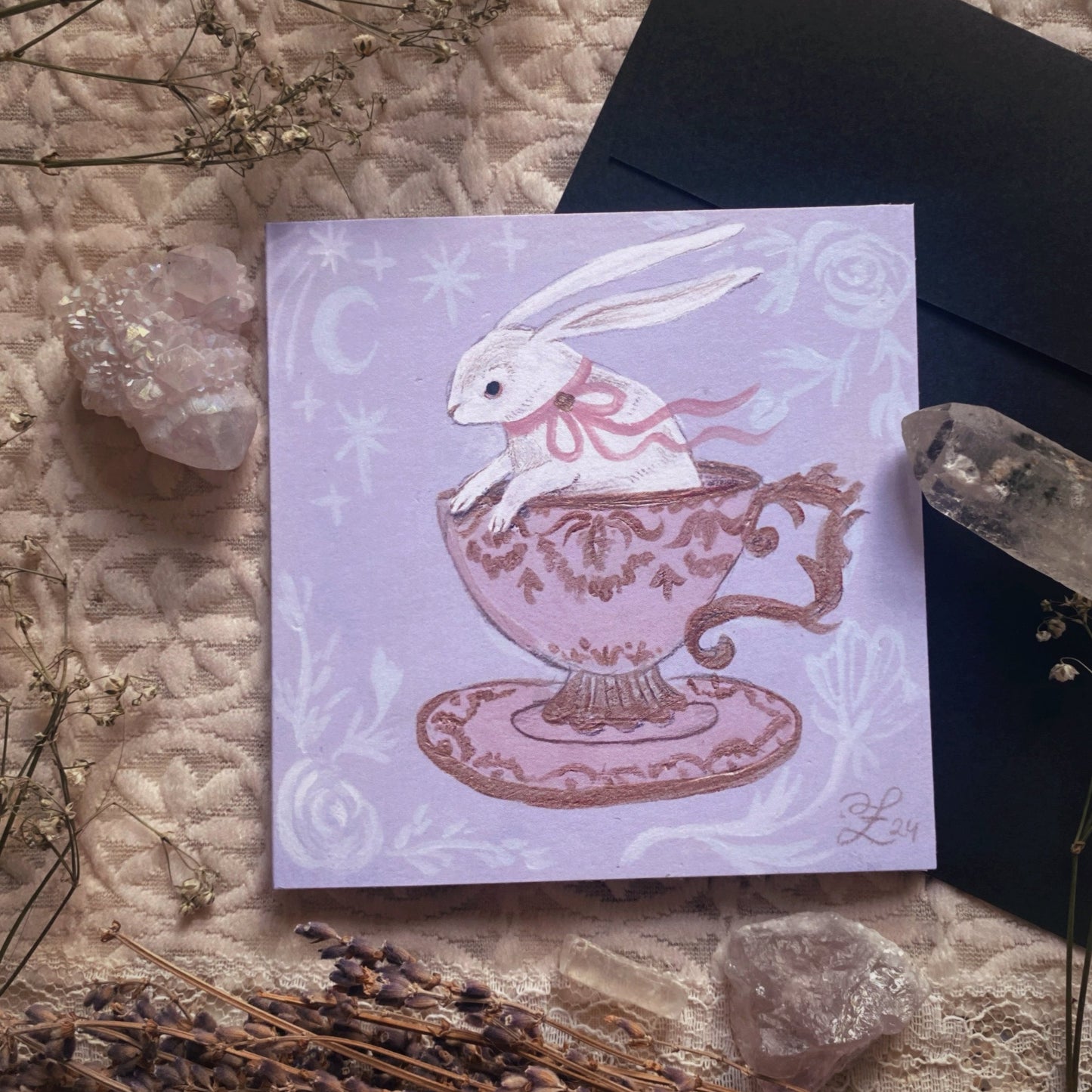 White Teacup Bunny Greeting Card