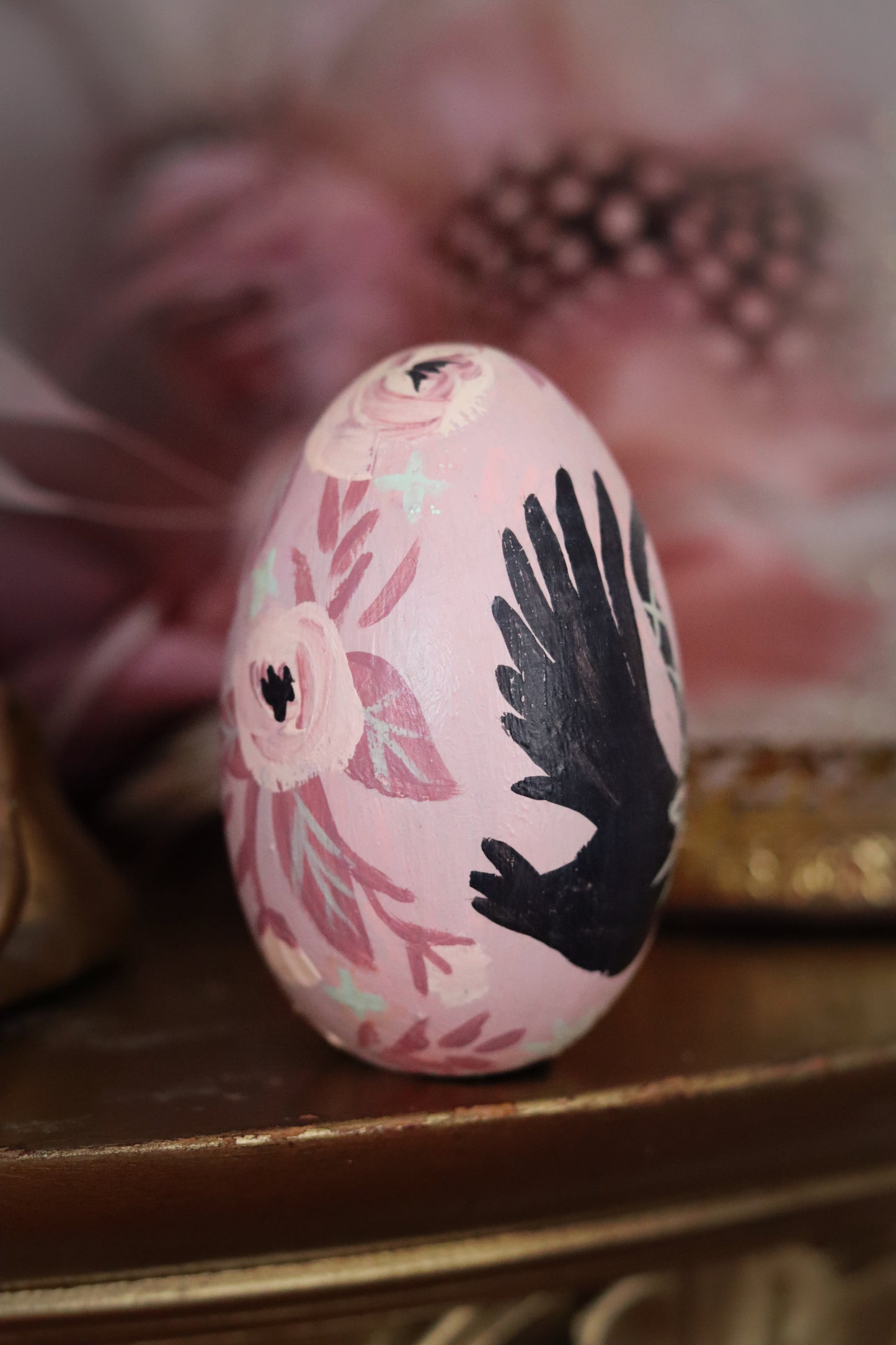 Black Swan Hand-Painted Wooden Egg