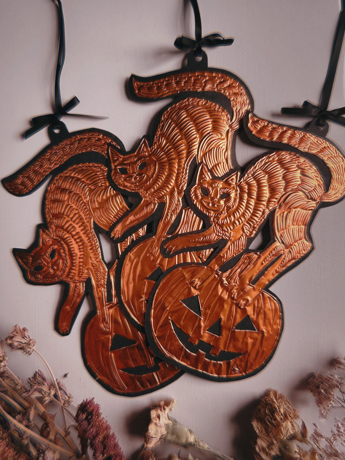 Copper Halloween Kitty ✦ Hand Embossed Foil Decoration