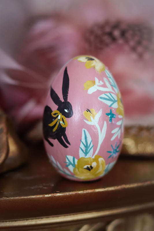 Black Rabbit Hand-Painted Wooden Egg