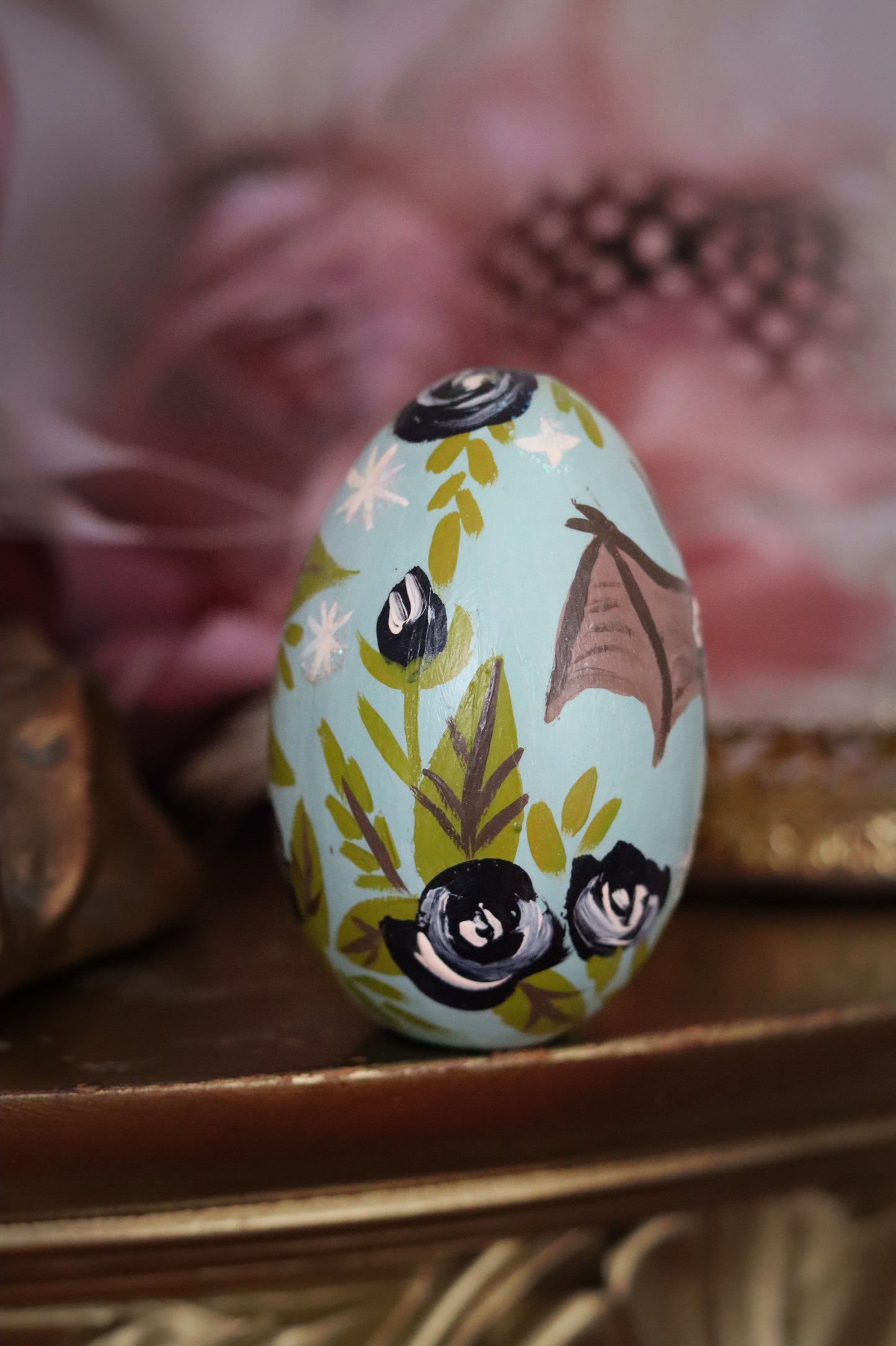 Baby Bat Hand-Painted Wooden Egg