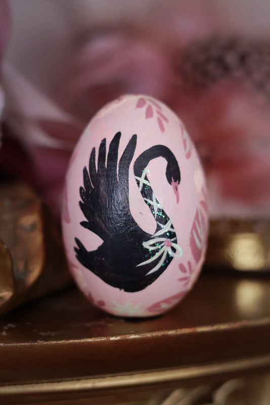 Black Swan Hand-Painted Wooden Egg