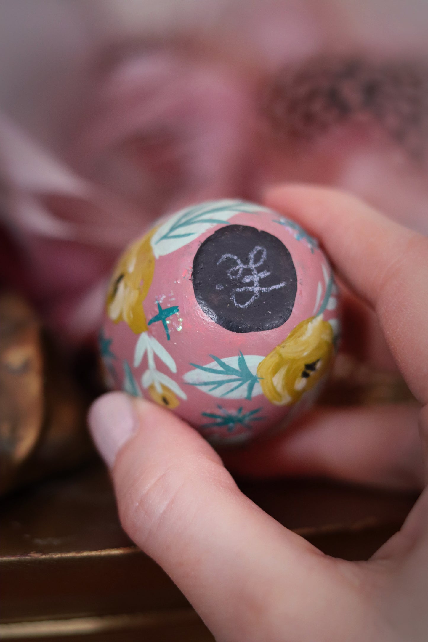 Black Rabbit Hand-Painted Wooden Egg