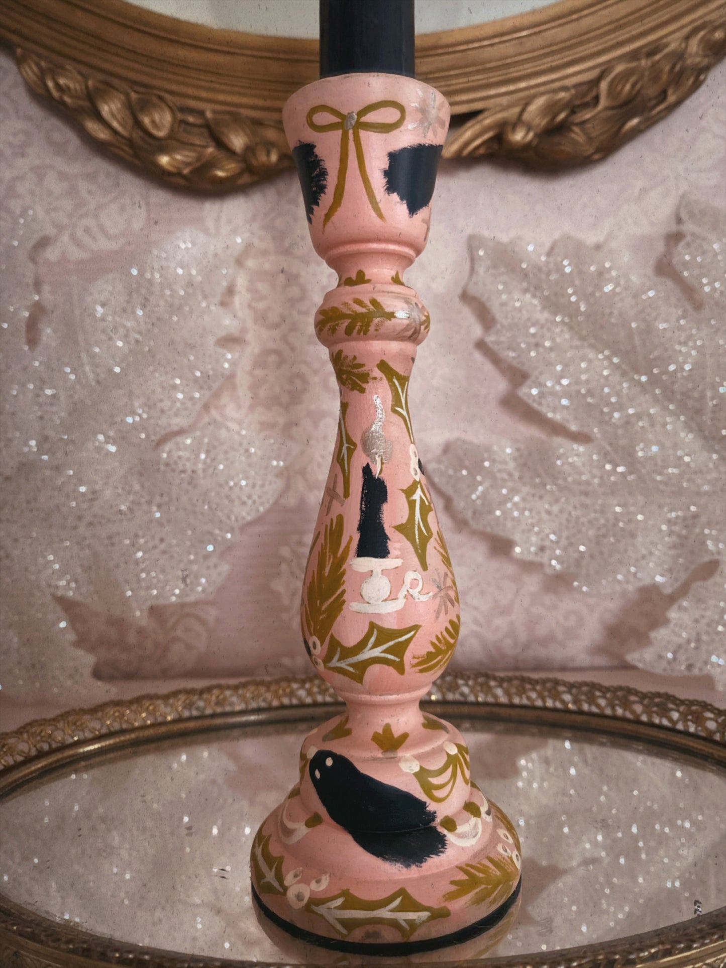 Holly Ghost Candlestick in Powder Pink