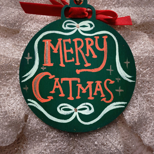 Merry Catmas in Floofy White - Hand Painted Ornament