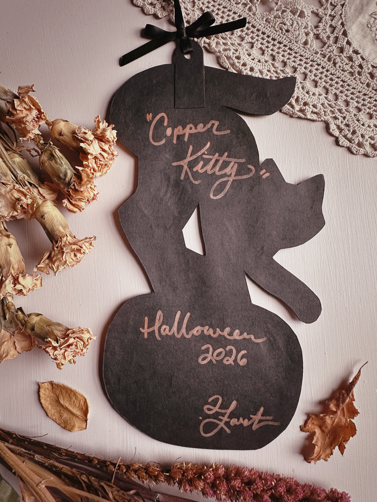 Copper Halloween Kitty ✦ Hand Embossed Foil Decoration