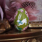 White Rabbit on Chartreuse Hand-Painted Wooden Egg