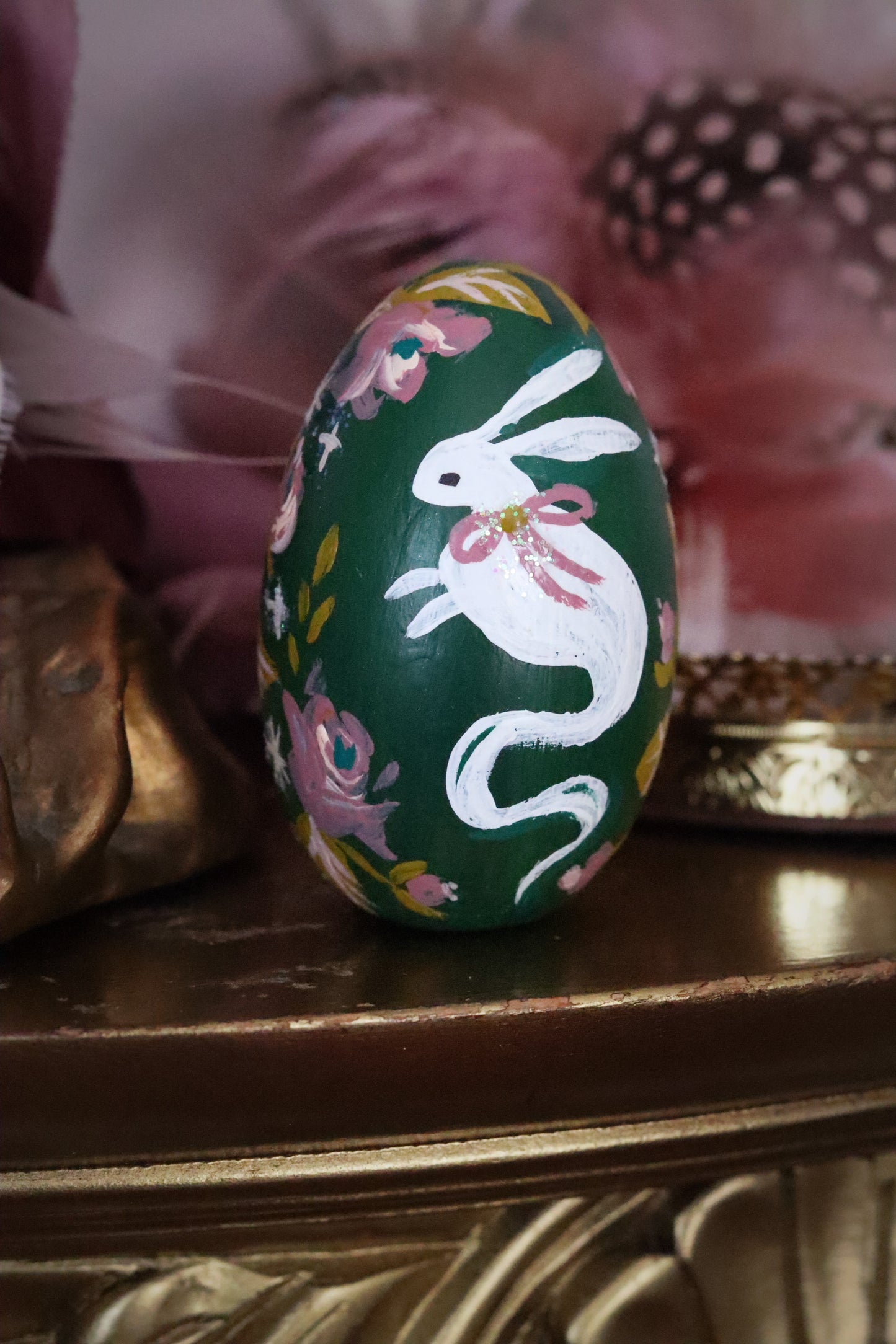 Ghost Bunny Hand-Painted Wooden Egg