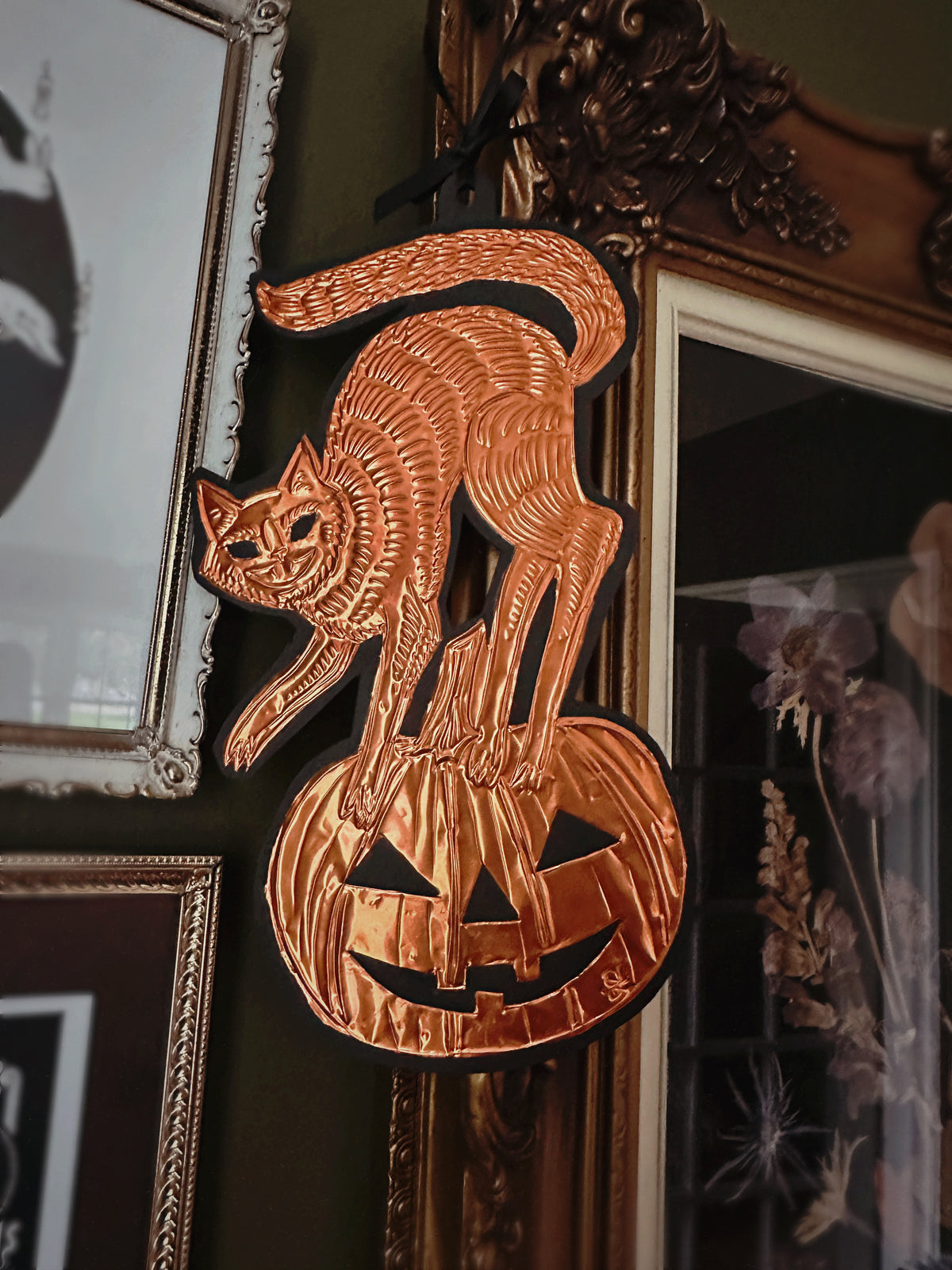 Copper Halloween Kitty ✦ Hand Embossed Foil Decoration