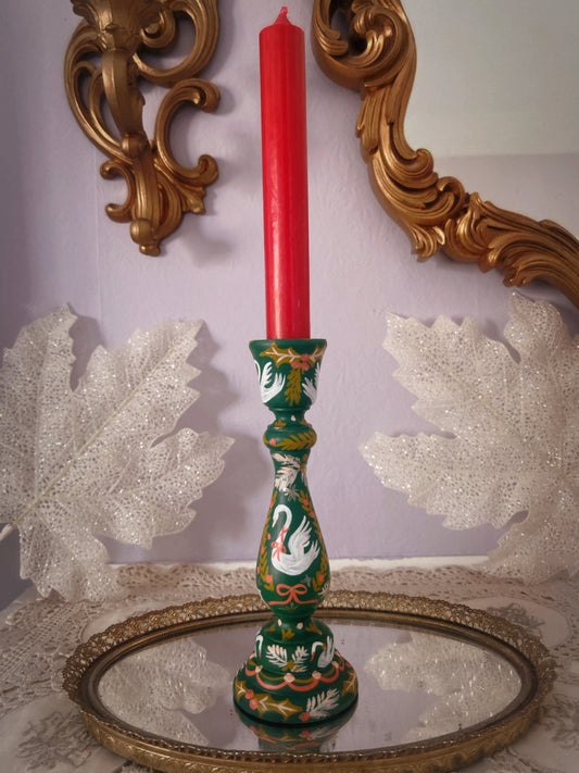 Seven Swans Candlestick in Forest Green