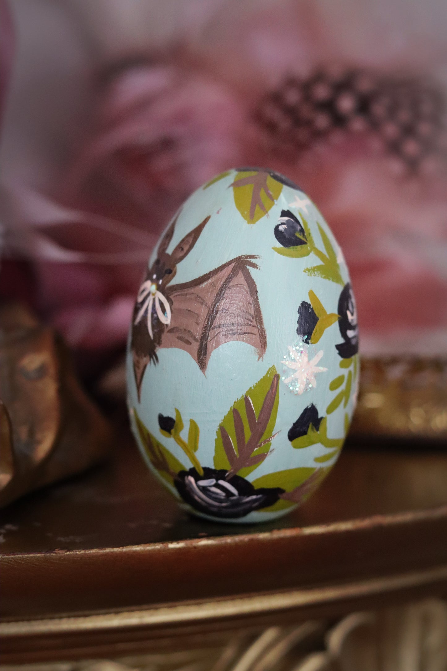 Baby Bat Hand-Painted Wooden Egg