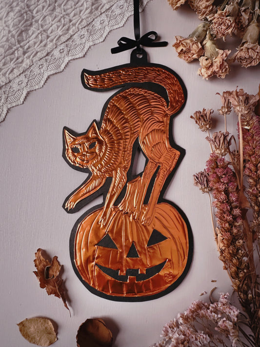 Copper Halloween Kitty ✦ Hand Embossed Foil Decoration