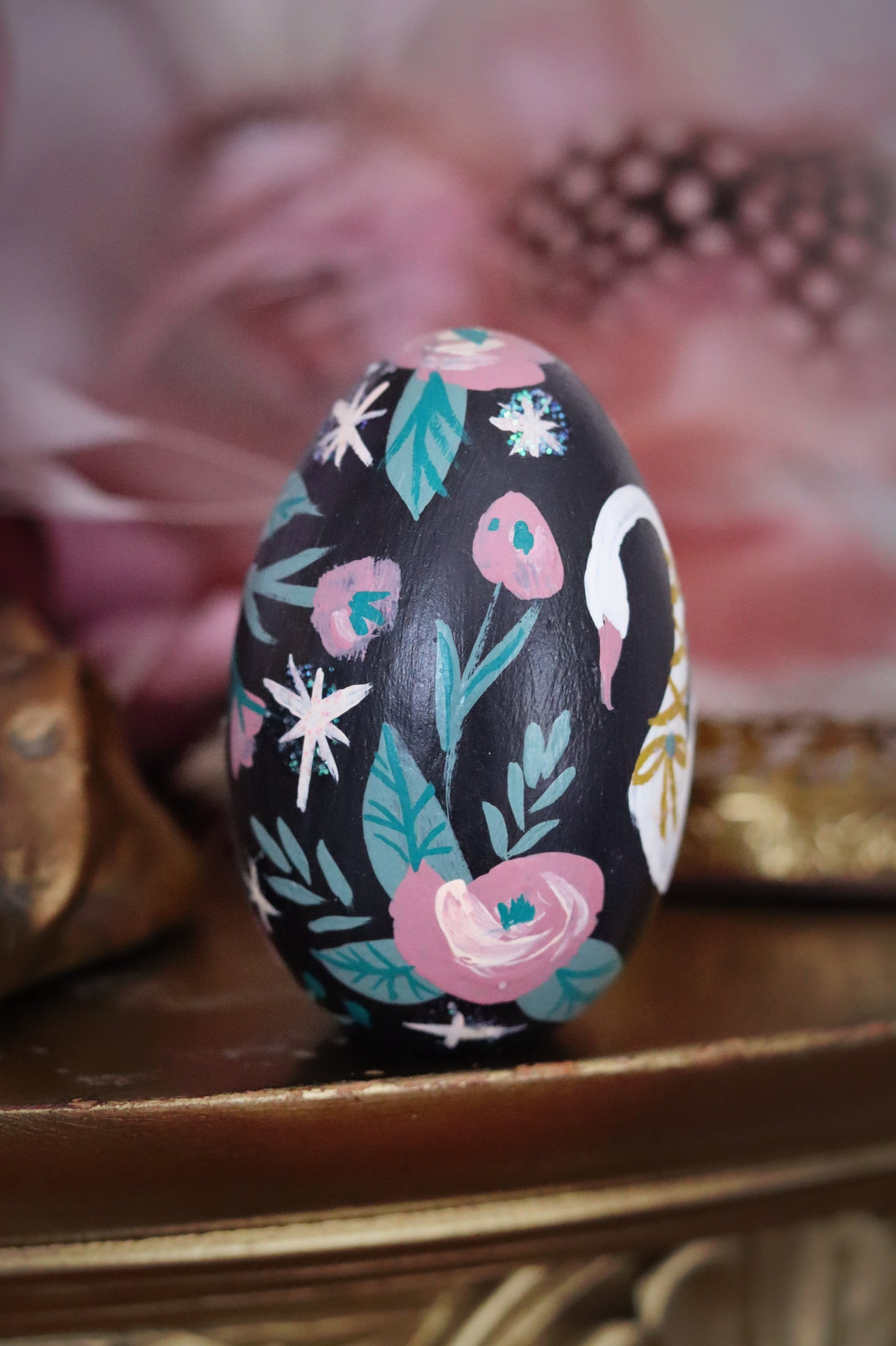 White Swan Hand-Painted Wooden Egg