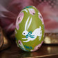 White Rabbit on Chartreuse Hand-Painted Wooden Egg
