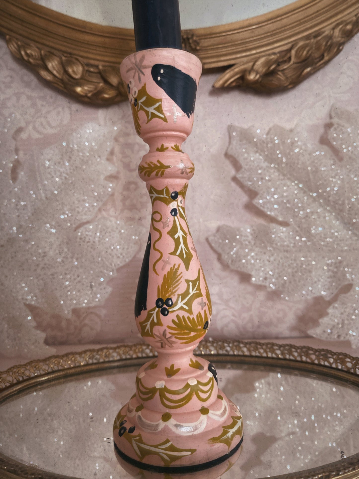 Holly Ghost Candlestick in Powder Pink