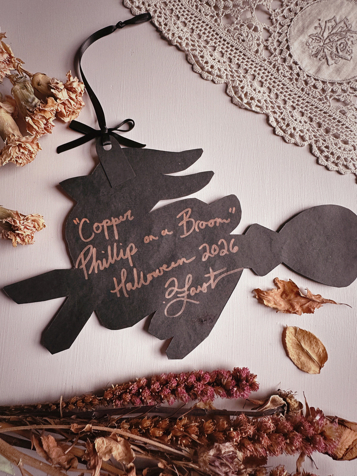 Copper Phillip on a Broom ✦ Hand Embossed Foil Decoration