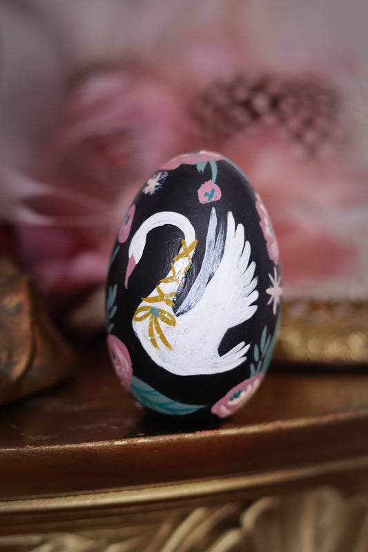 White Swan Hand-Painted Wooden Egg