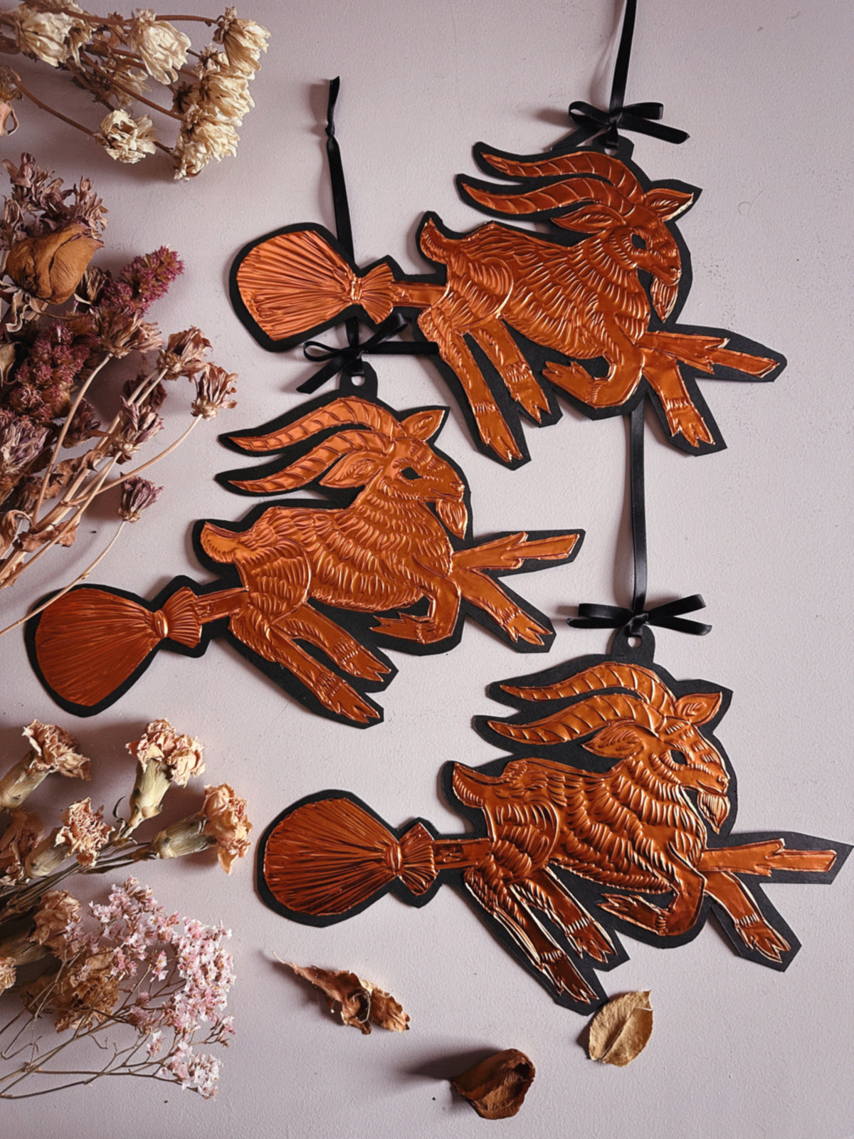 Copper Phillip on a Broom ✦ Hand Embossed Foil Decoration