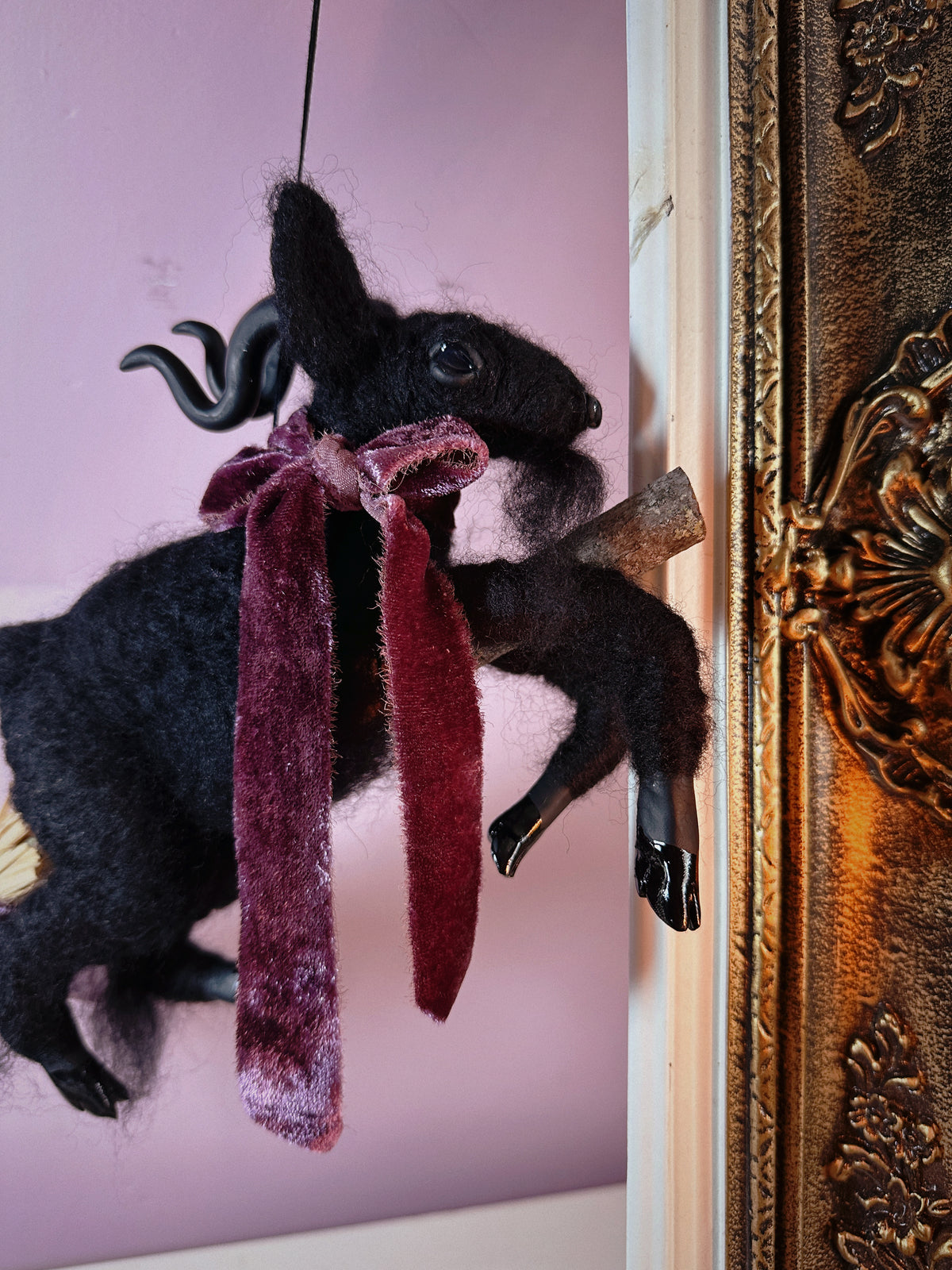 Black Phillip on a Broom ✦ in Hawthorn Velvet