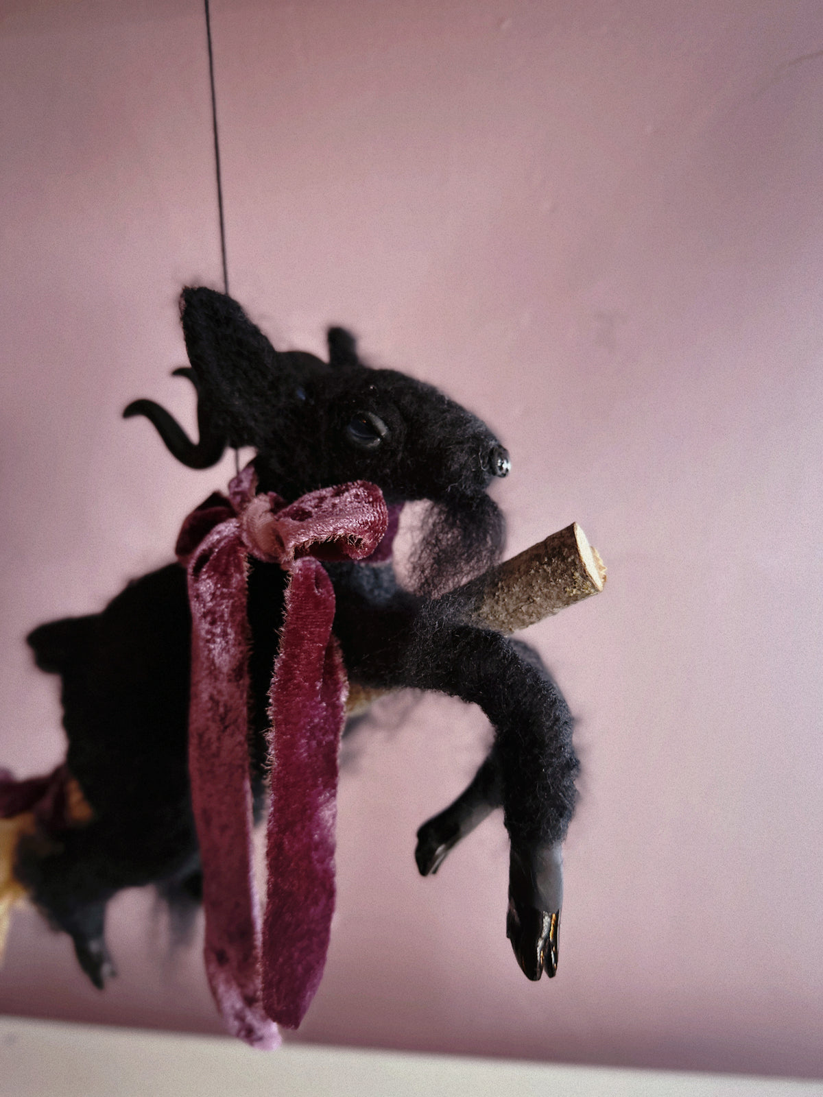 Black Phillip on a Broom ✦ in Hawthorn Velvet