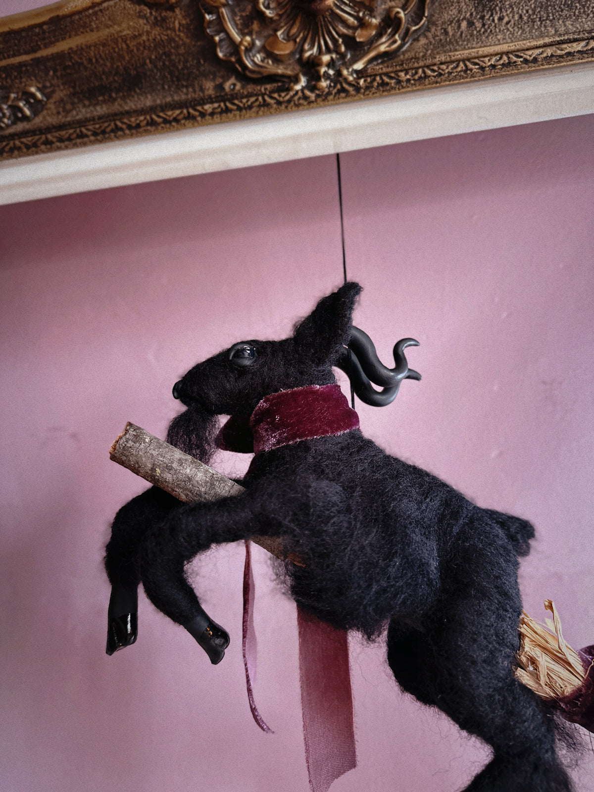 Black Phillip on a Broom ✦ in Hawthorn Velvet