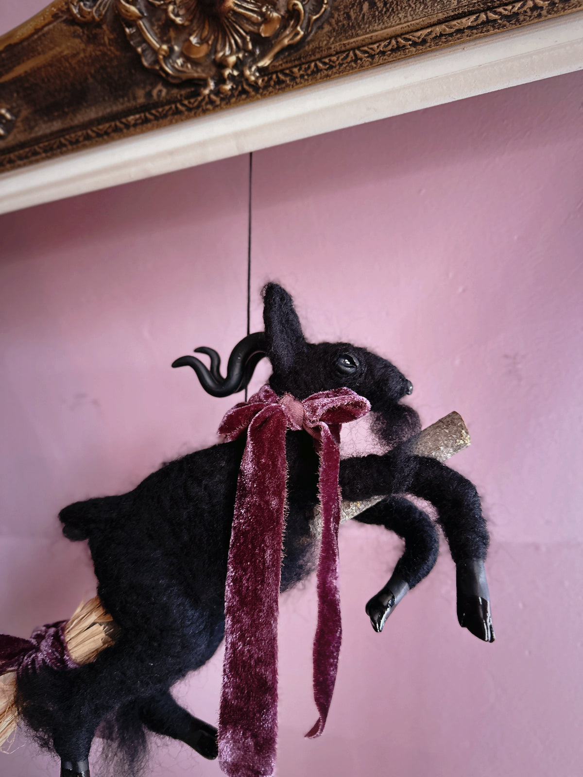 Black Phillip on a Broom ✦ in Hawthorn Velvet