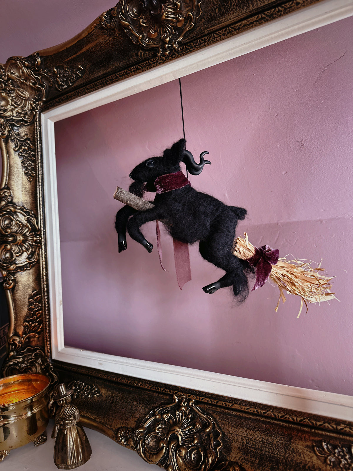 Black Phillip on a Broom ✦ in Hawthorn Velvet
